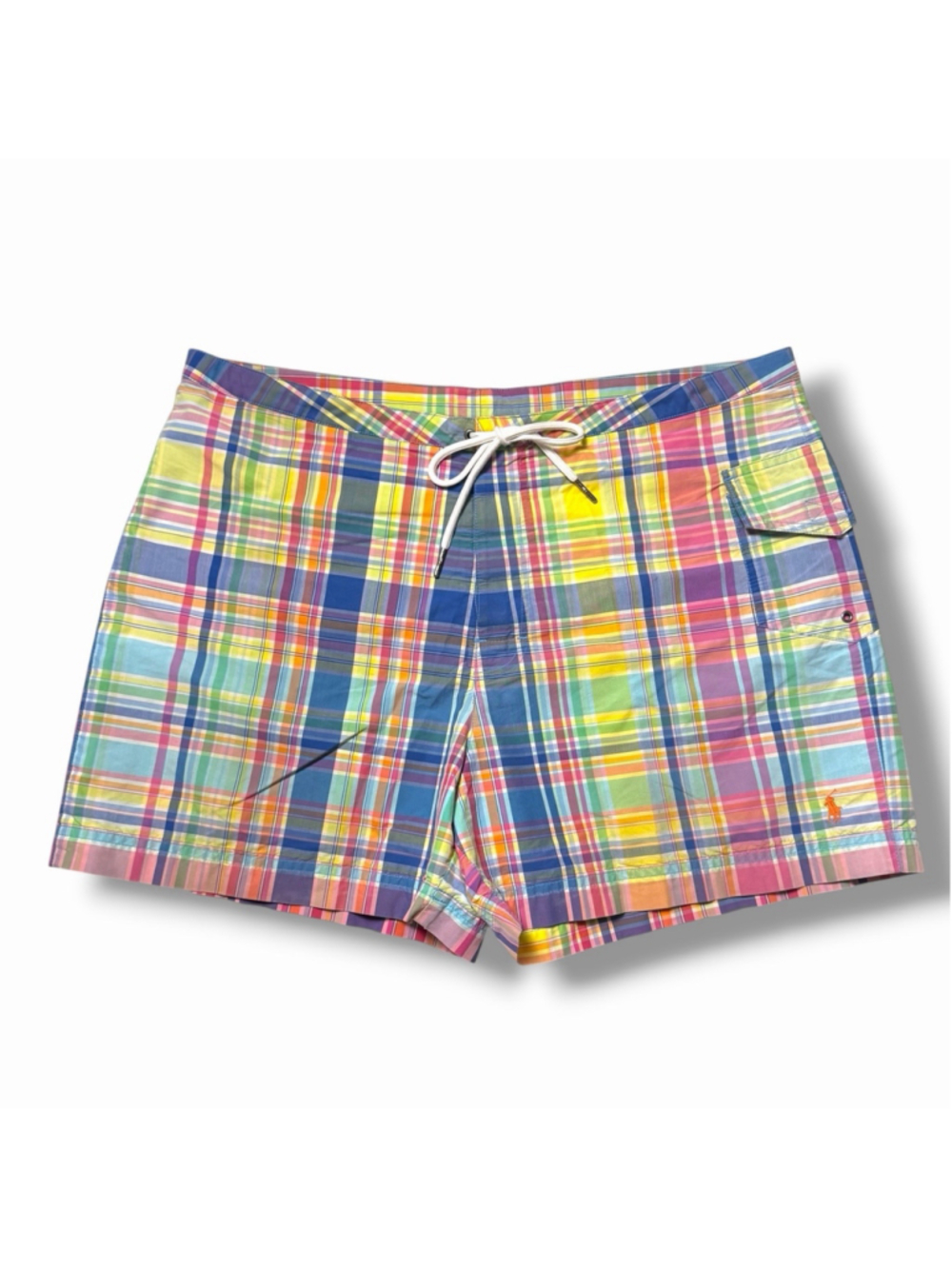 Polo Ralph Lauren Mens Madras Plaid Swim Trunks 4” Lined Size 34 Preppy Boating